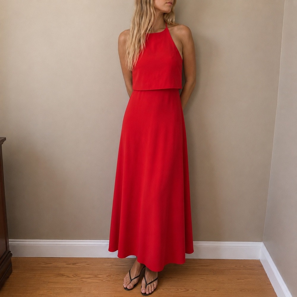 Jill Jill Stuart Red Dress Popover Halter Gown 2 Minimalist Elegant Gala - Picture 1 of 11